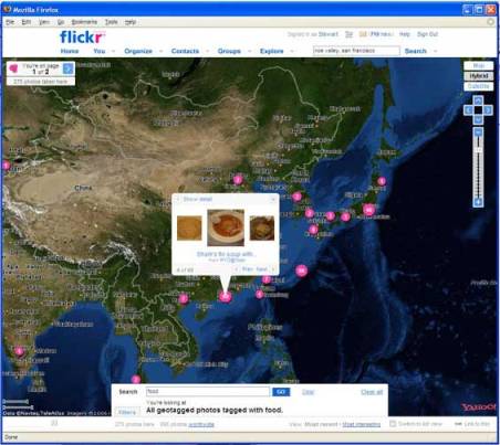 Prikaz ekrana suelja Flickra kada se geografski oznai neka fotografija